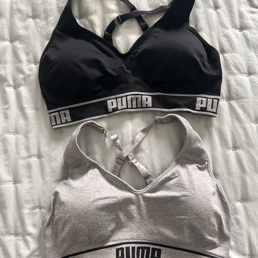 PUMA Women's Black and Gray Cross-Back Sports Bras